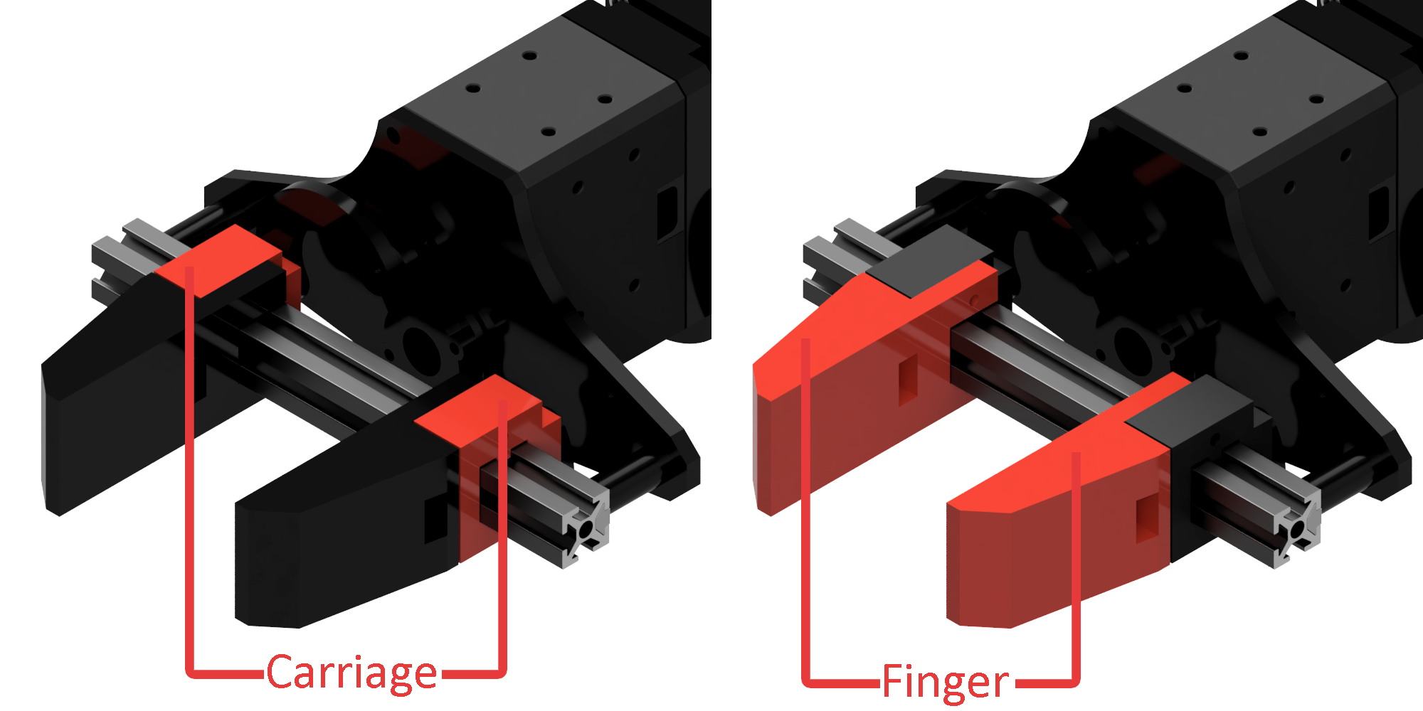 Image describing the difference between a the gripper carriage and the gripper finger